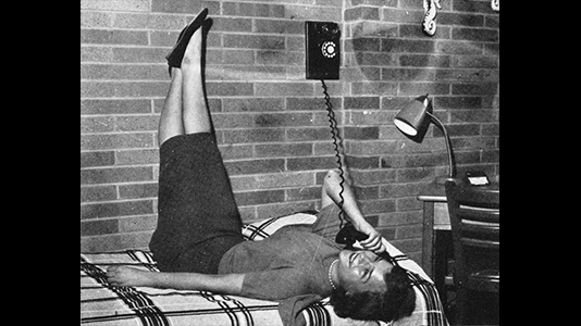 Allison Hall resident on the telephone, c. 1958